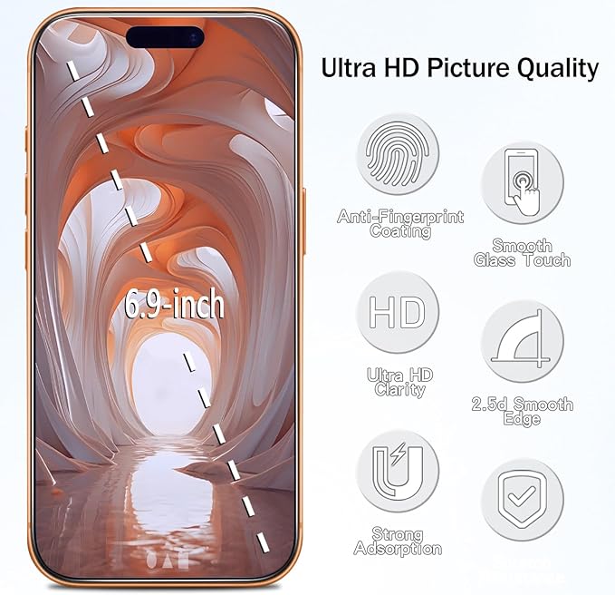 HPTech 2 Pack Anti Blue Light Screen Protector for iPhone 17 Pro Max 6.9 Inch Eye Protection Tempered Glass Film, Easy to Install, Bubble Free