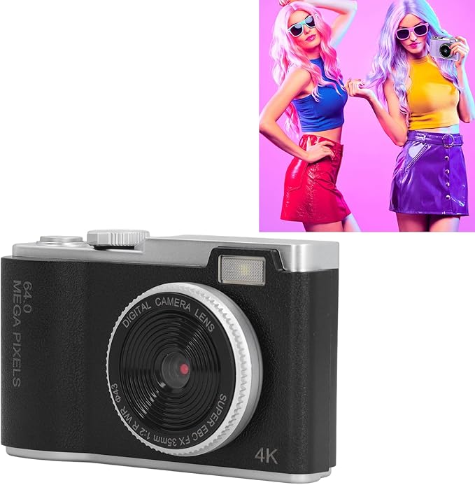 Digital Camera, 48MP Vlogging Camera, HD 1080P 16X Zoom Anti-Shake, Beauty Filter 2.4" Screen Compact Selfie Camera for Teens Kids (Black)