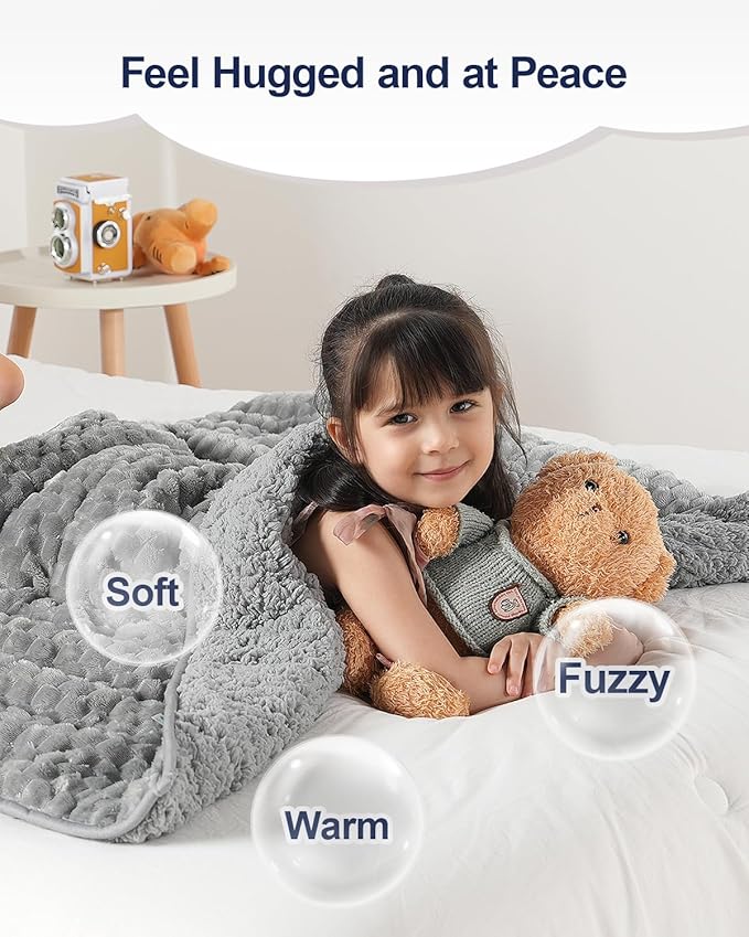 Super Soft Luxury Fleece Sherpa Weighted Blanket for Teens, 3lbs Small Weighted Lap Blanket for Adults, Turtle Shell Cozy Warm Throw for Winter, Compact Heavy Blanket for Sleep & Travel, Grey, 36"x48"