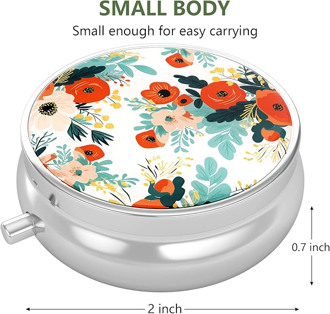 Nipichsha Pill Box, Small Pill Case for Purse & Pocket, Cute Travel Medicine Organizer, Portable Medicine Container Holder to Hold Vitamins, Medication, Fish Oil & Supplement, B07-Beautiful Flowers