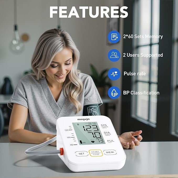 Blood Pressure Monitor, maguja Blood Pressure Monitors for Home Use, Automatic Digital Upper Arm BP Machine with Blood Pressure Cuff, 2 Users