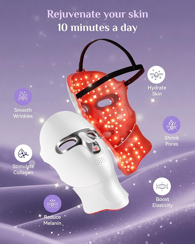 Red Light Therapy for Face-LED Light Therapy Mask Skin Care Mask,Cordless LED Face Mask face & Neck Red & Infrared Lights Masks Wavelength,USB C Rechargeable for Home Use Working Travel Yoga (silver)