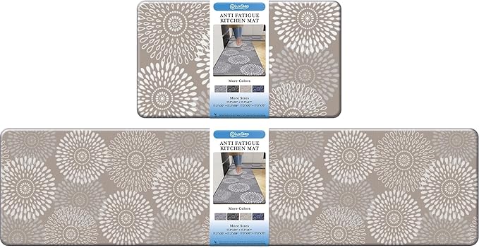 LuxStep Kitchen Mat Cushioned Rugs Anti-Fatigue Mats for Kitchen Floor,Waterproof Non-Slip Mats and Rugs Set for Office,Floor,Laundry 17.3"×30"+17.3"×70",Khaki