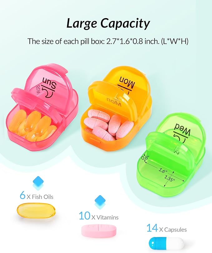 Weekly Pill Organizer 2 Times a Day, ZIKEE AM PM Pill Box with 7 Detachable Pill Case, BPA-Free & Portable 7 Day Pill Organizer with Large Storage to Hold Medication, Vitamins and Fish Oils