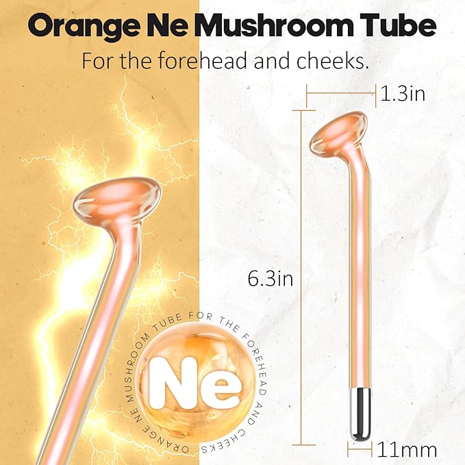 High Frequency Mushroom Glass Tube Replacement for TUMAKOU High Frequency Facial Wand - Orange Accessory (Mushroom Tube) (Orange)