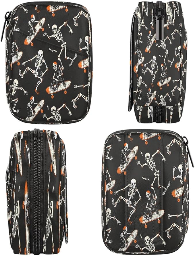 Skeleton Skull Pill Case Everyday Travel, 7 Day Weekly Medicine Pill Box Compact Portable Pills Bottle Organizer with Zipper for Daily Vitamin Medicine Holder Bottle Organizers Bag