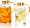 OneDream 2 Pack Glass Pitcher with Lid, 68 oz Heat-Resistant Borosilicate Glass Water Pitcher, Wide Mouth Round Glass Pitcher with Handle, Leak-Proof Silicone-Edged Lid, for Iced Tea, Coffee, Juice