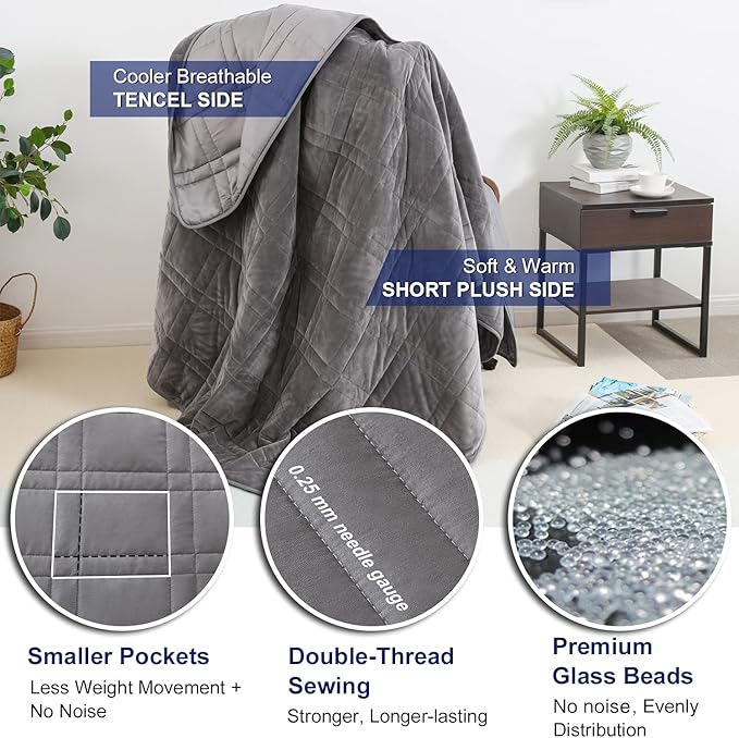 OMYSTYLE 25lb Weighted Blanket Queen Size for Adult(80''x87'', Double-Sided), Warm Short Plush and Cool Tencel Fabric Reversible Weighted Blanket for Adult - Carry Bag Included