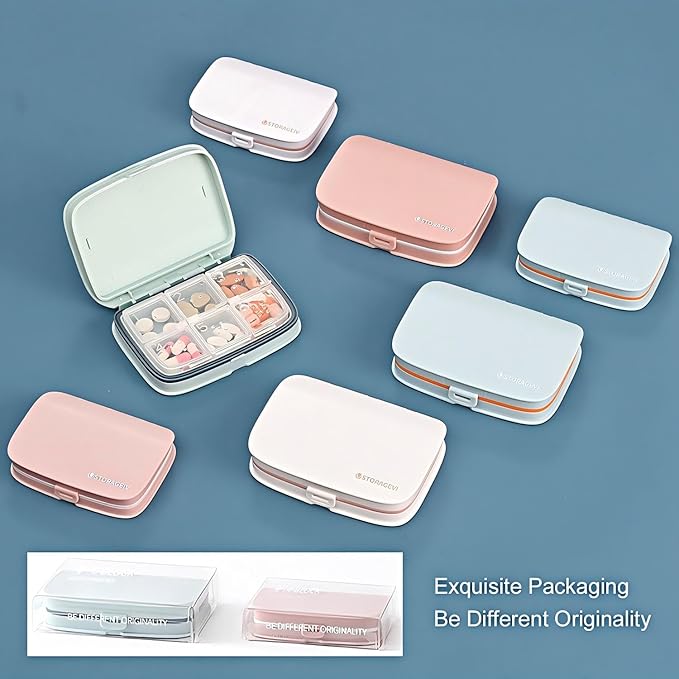 Slim Pill Case - Portable Pill Organizer with Removable Compartments - Leakproof Pill Holder for Daily Medication