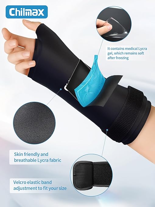 Wrist Ice Pack Wrap for Hand, Thumb & Arm with Extended Coverage, Carpal Tunnel Cooling Sleeve for Better Putting On & Off, Cold Gloves Reusable