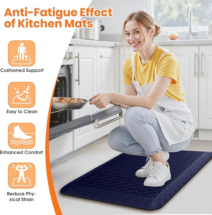 4/5 Inch Extra Thick Kitchen Mats for Floor,Non Slip Anti Fatigue Kitchen Rugs,Waterproof Stain Resistant Sink Mat,Cushioned Standing and Comfort Mats for Office (17"x24" Blue)