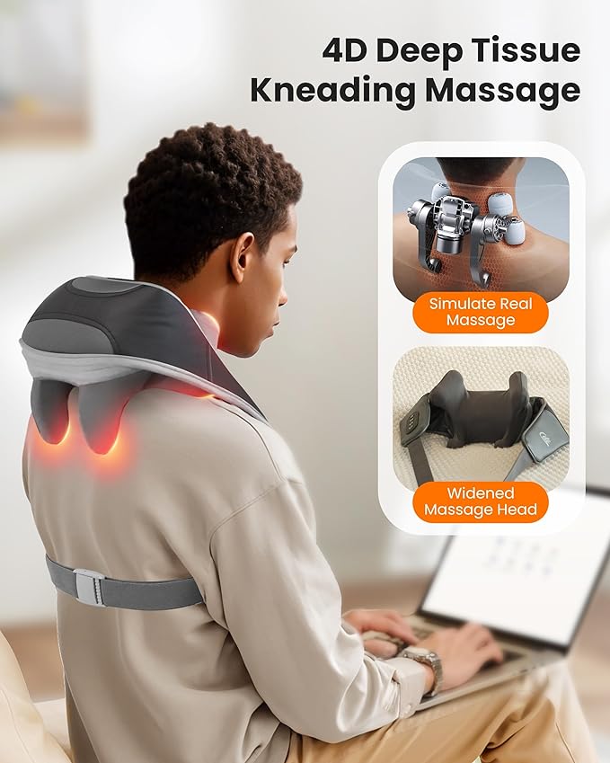 CILI Cordless Massager for Pain Relief Deep Tissue, Shiatsu Neck Back Massager for Pain Relief, 3 Heating Areas & Adjustable Straps, Gifts for Him/Her