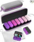 Weekly Pill Organizer, 7 Day Travel Medicine Pill case with Moisture-Proof Silicone Lid, Large AM PM Daily Pill Organizer 2 Times a Day for Vitamins & Supplements, Secure Zipper Pill Box(Purple)