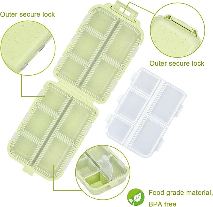 Large Travel Pill Organizer with Medicine Labels, 10 Compartments Travel Medicine Organizer Daily Pill Container Travel Pill Box Purse Pill Case (Yellow, 189 Lables)