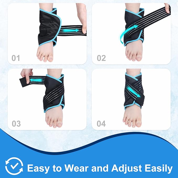 Atsuwell Ankle Ice Pack Wrap, Reusable Gel Ice Pack for Foot Ankle Heel, Foot Ice Wrap with Soft Plush Lining, Cold Compress Therapy for Soothing Discomfort, Black
