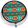 Pill Box Three-Compartment Medicine Pill Case, Portable Medicine Tablet Holder Organizer for Purse Pocket Travel Gift, Ethnic Aztec Turquoise Geometric Indiana Western Southwest Pattern