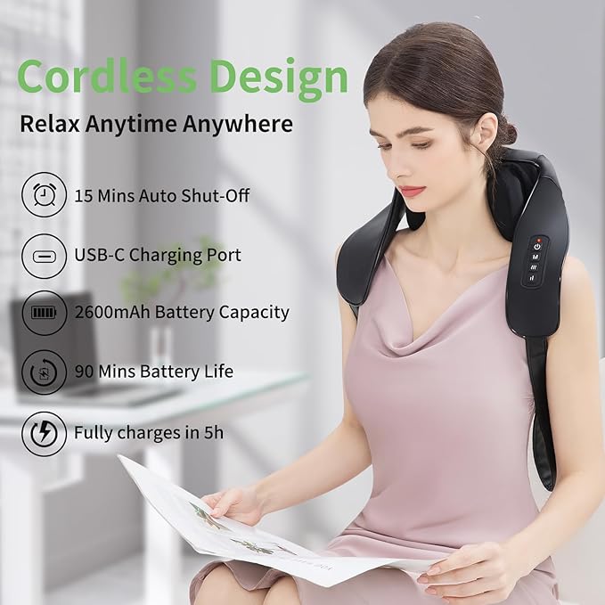 Shiatsu Neck and Back Massager with Heat, Upgraded 2600mAh Cordless Shoulder Massager Deep Tissue 6D Kneading with Carry Bag, Massages Pillow for Neck, Back, Shoulder, Body Gifts for Mom Dad