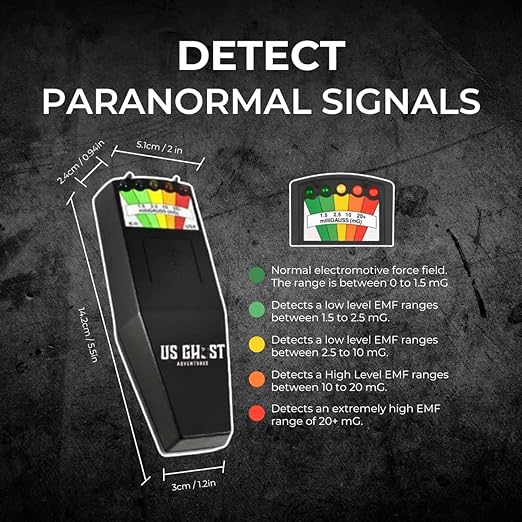 Phantom-X EMF Detector for Ghost Hunting – USB-C Rechargeable, LED EMF Meter Chart, On/Off Power Switch, 0–20+ mG Range, Lightweight and Durable Designed by Professionals
