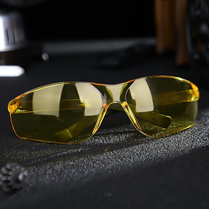 Queekay 12 Pack Safety Glasses Bulk Impact UV Scratch Glasses Protective Eyewear for Men Women Adolescents Eye Protection for Work Lab Construction Science (Amber)