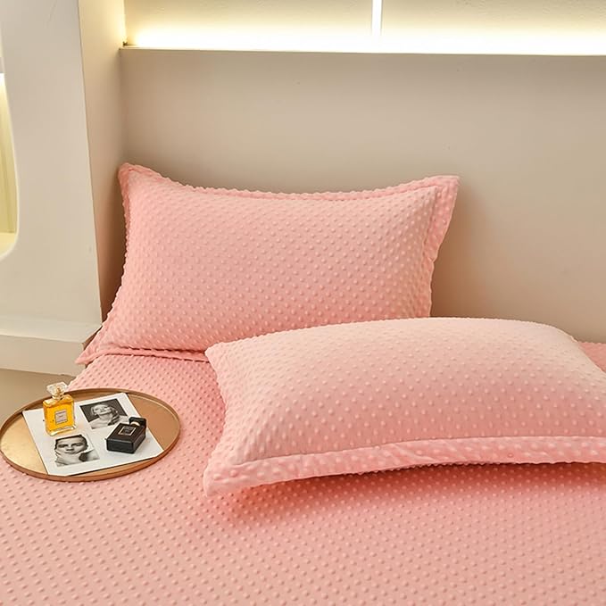 ZIQINPSQ Coral Velvet Fitted Sheet-Thickened Cold-Resistant and Warm Bed Sheets-Soft Velvet Fleece Fitted Sheets with-Elastic All Around. (Pink, Twin)