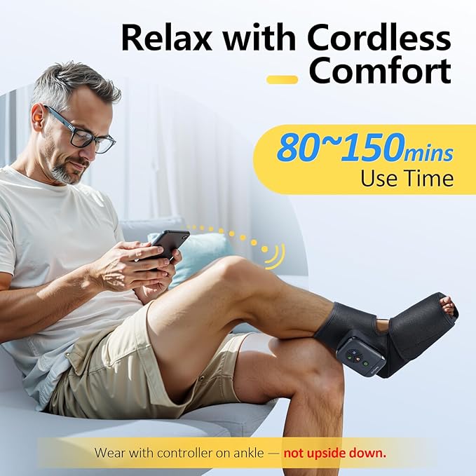 Comfytemp Air Compression Therapy Device K1007, Portable Foot Massager with Heat, Cordless Ankle Massage Boot for Pain Relief and Circulation, Ideal for Men Women Seniors (1Pack, Fits Size 6 to 10)