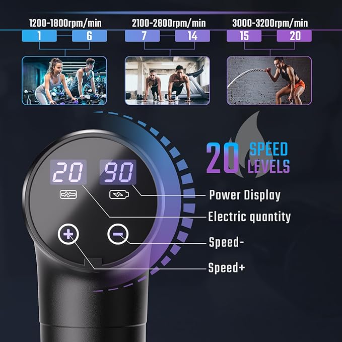 cotsoco Massage Gun with Heat Head, Muscle Massage Gun Deep Tissue Back Massager for Pain Relief, 20 Speeds Handheld Electric Massager Tool with Silent Brushless Motor, Gym Office Home Travel Use