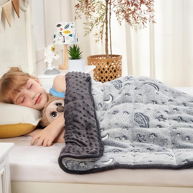 yescool Weighted Blanket 5 Pounds Weighted Lap Blanket, Glow in The Dark Star Heavy Blankets, Warm Minky Weighted Throw Blanket Gifts for 40-60lbs, 36"x48"