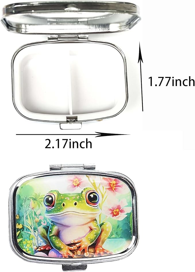 WATASSA Pill Box with Animal Style Mirror All-in-One 2-Compartment Portable Medicine Organizer, Marble Pattern Travel Pill Case for Vitamins&Daily Medication(Fits Pocket/Purse) (Green Fog)