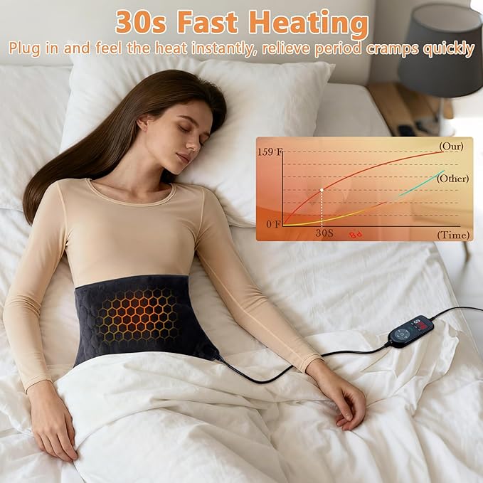 UTK 30s Fast Heating Pad for Back & Period Cramps, 3X Far Infrared Deeper Effect, Hotter to 160℉, FSA-HSA Eligible, 4H Auto Off, 8 Heat Settings,Machine Washable, Gifts for Women Men 24" x 12"