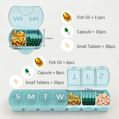 10 Pack (Weekly & Daily), 2 Times a Day (AM/PM) + 7-Day Pill Organizer, Vitamin Planner, Large Capacity, Travel Pill Case for Medication/Vitamins/Fish Oils/Supplements, Pink/White/Blue