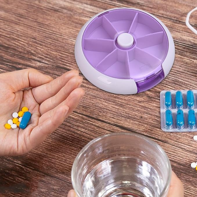 Weekly Pill Organizer - Eco-Friendly Round Pill Storage Box, Round Pill Organizer | 7-Compartment Weekly Pill Dispenser, Weekly Medication Organizer Suitable for vitaminn, Medication, and Candy