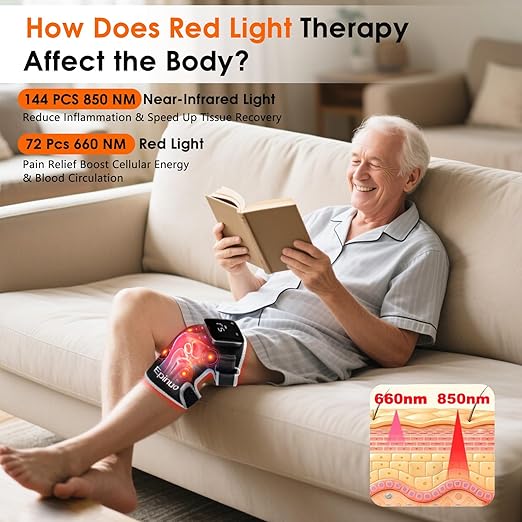 Red Light Therapy for Knee,with 5 Vibration Massage, Cordless Rechargeable 5000mAh Heated Knee Massager for Pain Relief, Gifts for Women Men, 660nm&850nm Near Infrared Light Brace