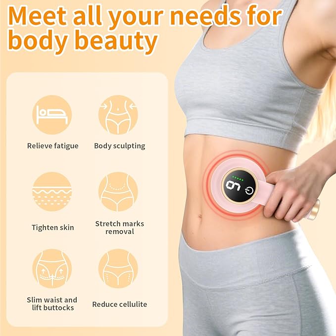 Body Massager for Cellulite, Electric Handheld Massage Tool, Body Relaxing Machine, 8 Massage Heads for Deep Relaxation at Home and Office, 9 Modes for Body SPA, 1800mAh Battery, Gift, Pink