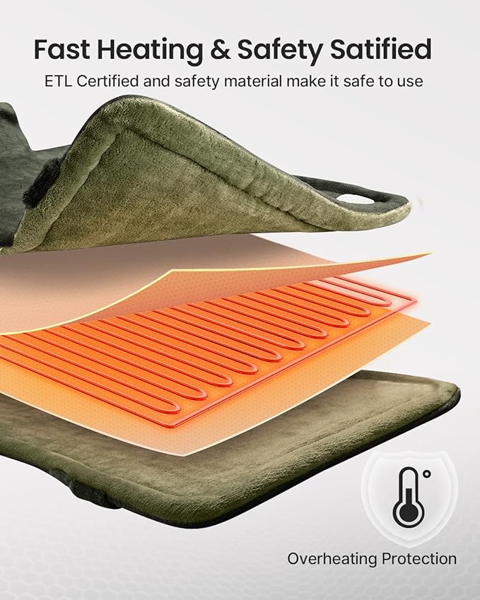 RENPHO Electric Heating Pad for Back, Birthday Gifts for Women Men Mom Dad, FSA Eligible & HSA Store, Neck and Shoulder Heat Pad, Fast Heating, 24"x33", ETL Certified, Green