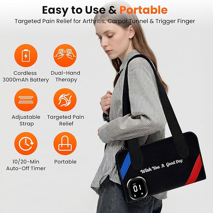 Red Light Therapy for Hands & Wrists, Cordless Dual-Hand Infrared Therapy Muff with 80 Dual-Wavelength LED Beads (660nm & 850nm), 5 Therapy Modes, 3000mAh Battery for Full-Coverage Pain Relief