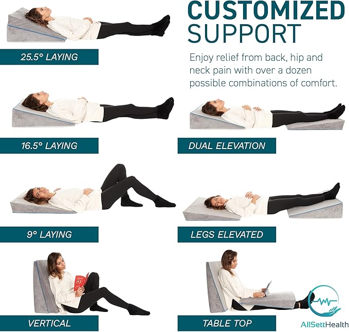 Bed Wedge Pillow – 3 In 1 Support - Adjustable to 4.5, 7.5 & 12 Inches – Combination Zipper Technology | Memory Foam Bed Wedge pillow for sleeping, Acid Reflux, Anti Snore, Machine Washable