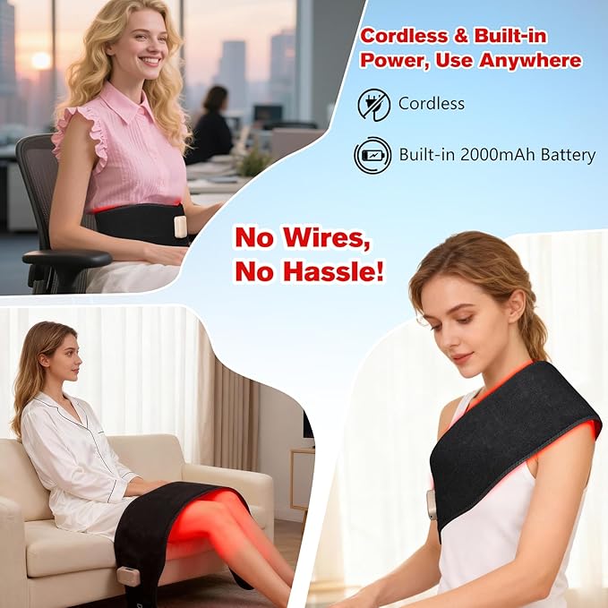 Red Light Therapy Belt for Back Pain Relief, Portable 660nm Light Therapy Wrap for Body and Waist, Rechargeable Cordless Controller SMD 3 in 1 Bulb Light for Joint Pain Relief Muscle Relax