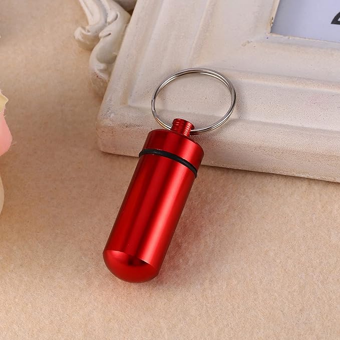 Small Portable Box Keychain, Aluminium Alloy Mini Organizer Case Container for Purse,Waterproof Metal Holder Bottle for Outdoor Camping Travel(Red)