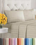 Cal King Size 4 Piece Sheet Set - Extra Soft, Breathable & Cooling Sheets - Hotel Luxury Bed Sheets for Women & Men - Deep Pockets, Easy-Fit & Wrinkle-Free Sheets - Beige Stripes Oeko-Tex Bed Sheets
