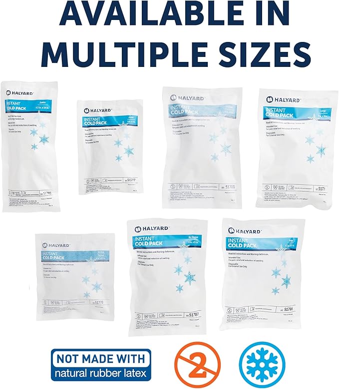 HALYARD Instant Cold Pack Disposable Cold Compress Ice Packs for Swelling Injuries Toothaches Sprains Strains 6 x 9 Inches, 24 Packs Per Case - 51779