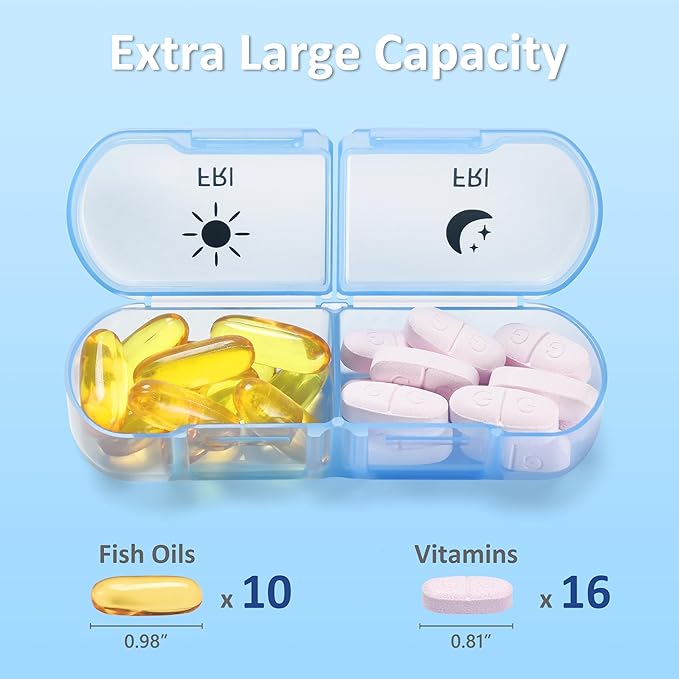 Fullicon Extra Large AM PM Pill Box Organizer 7 Day, Travel Medicine Pill Organizer 2 Times a Day, Large Supplement Vitamin Dispenser, Weekly Jumbo Pill Case Container for Purse (Black Rainbow)