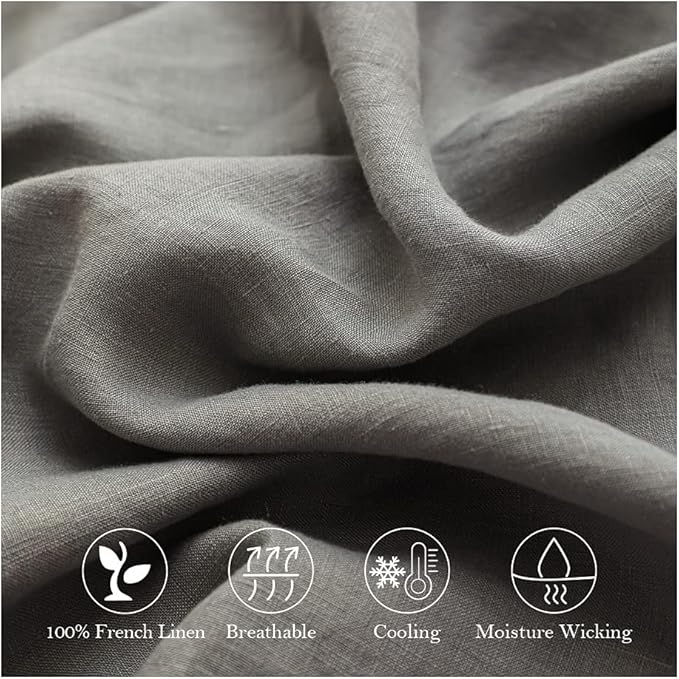Simple&Opulence Washed Linen Bed Sheet Set Basic Style 4 Pieces (1 Flat Sheet & 1 Fitted Sheet & 2 Pillowcases) 100% Natural French Flax Soft Breathable Farmhouse Bedding (King, Ultimate Gray)