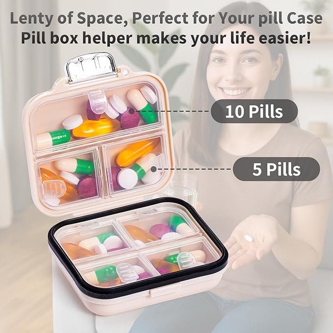 Daviky Travel Pill Organizer,Small 7-Compartment Pill Box for Vitamins & Medications, Compact Medicine Case for Pocket or Purse(White)