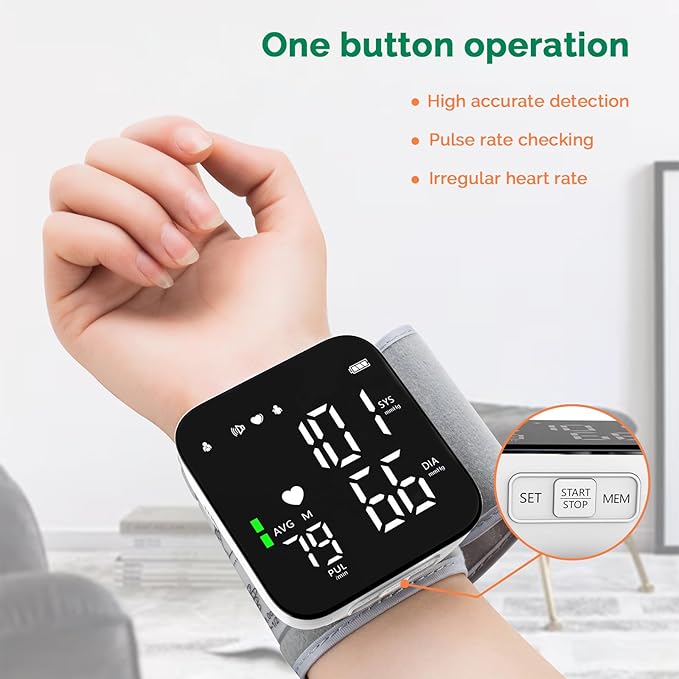 Wrist Blood Pressure Monitor Automatic Talking Wrist Blood Pressure Cuff Digital Full Screen LED Display Bp Machine Adjustable Bp Cuff Voice Broadcast Health Care for Home Use