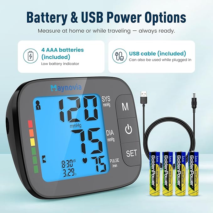 Upper Arm Blood Pressure Monitor with Wide Cuff, Automatic Digital BP Machine for Home Use, Large Backlit Display, Irregular Heartbeat Detection, Includes Storage Bag & 2×60 Memory