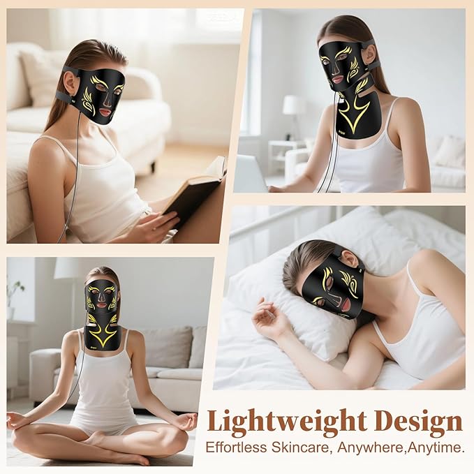 Red Light Therapy for Face and Neck Chest, Red Light Therapy Mask, 850nm Infrared Light, Rechargeable 2000mAh Red Light Mask with 348 LED Beads, 4 Modes, Timer for Anti-Aging, Wrinkles Repair (Black)