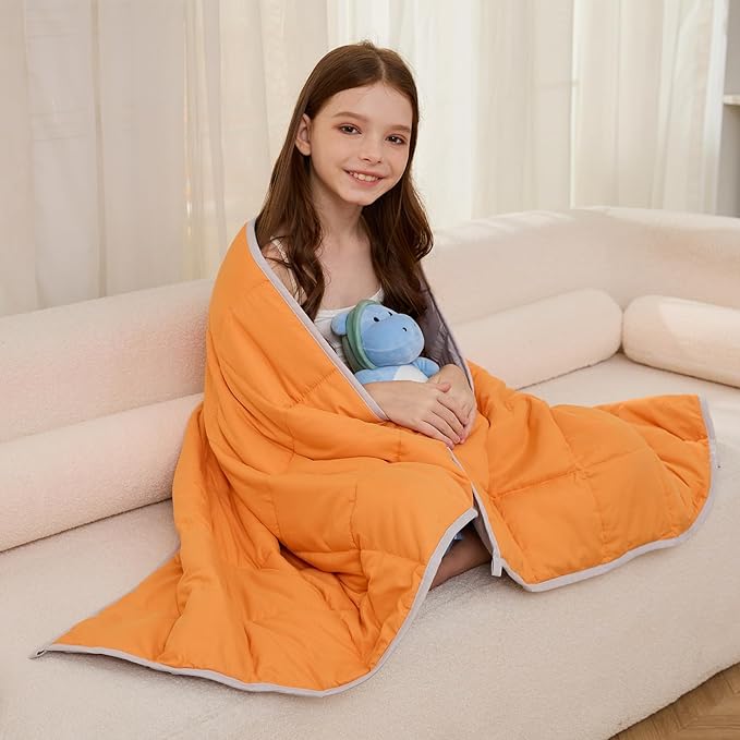 Weighted Blanket 7lbs Twin Size Orange Grey 41"x60" Weighted Blankets Heavy Blanket are Comfortable and Cozy
