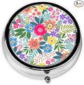 Retro Flowers Pill Box 3 Compartment Small Pill Case,Portable for Pocket or Purse Pill Organizer Pill Container Holder with Mirror to Hold Vitamins, Medication, Fish Oil and Supplements