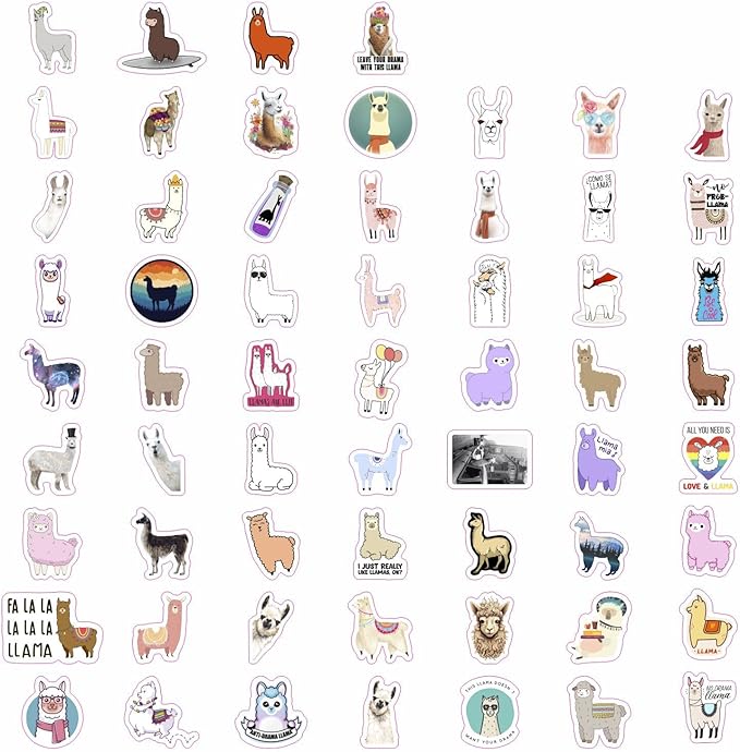 BulbaCraft 100Pcs Llama Stickers for Water Bottles & Laptop Decals - Llama Party Supplies, Gifts for Women & Men