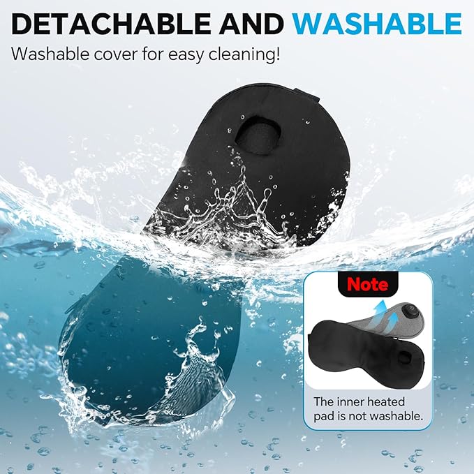 Cordless Heated Eye Mask for Dry Eyes Relief, with 3 Heat Settings, Washable Eye Cover, Warm Heating Pad for Stye Eye Treatment & Travel Use